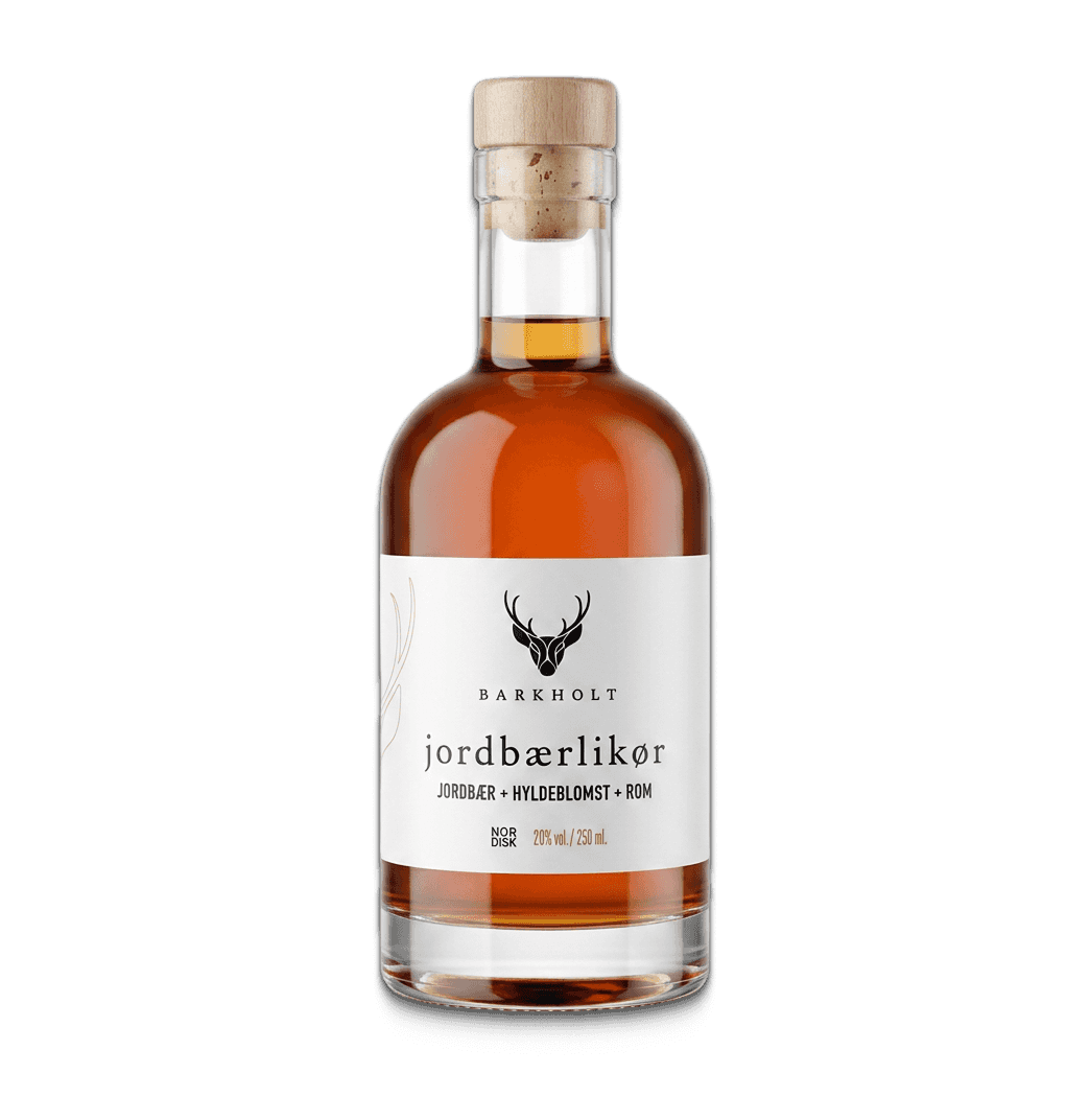 Barkholt Jordbærlikør – Jordbær + Hyldeblomst + Rom (Strawberry + Elderflower + Rum), 20% vol., 250 ml
